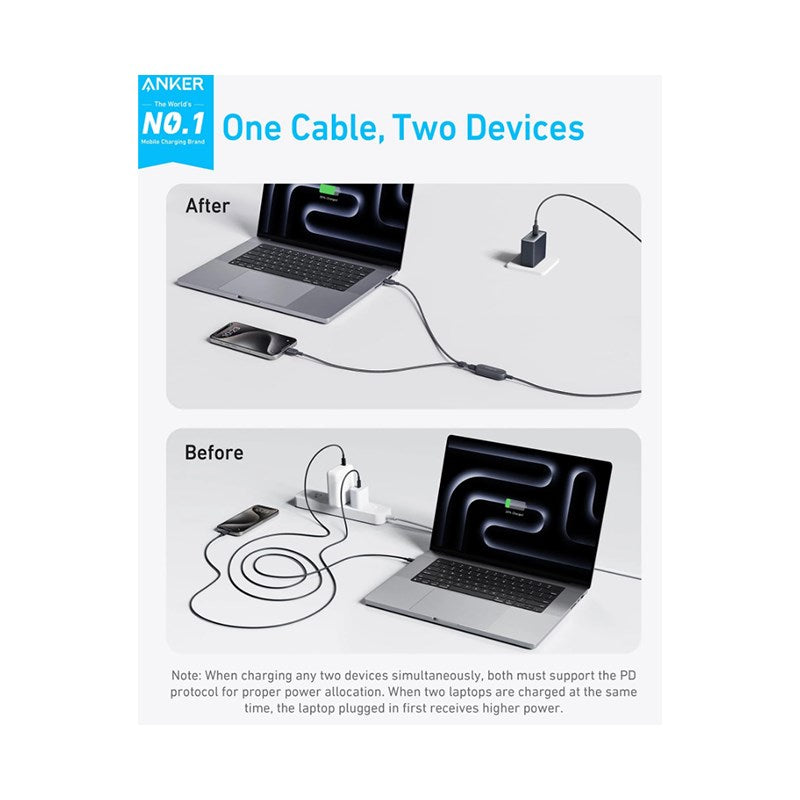 Anker 2-in-1 USB-C to USB-C Cable 140 W (1.2 M/4 ft) - Black