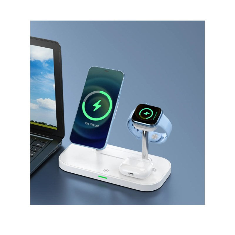 3 in 1, 15 W Wireless Charging Stand, Station For Multiple Devices - White