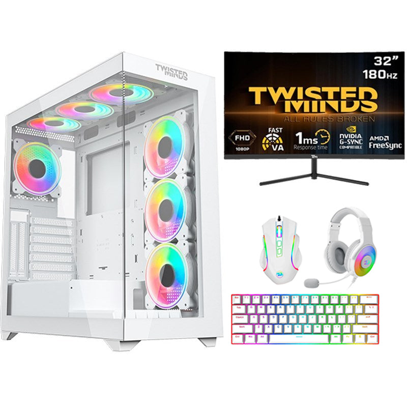 مجموعة كومبيوتر الألعاب اي 7, معالج  i7-14700KF, كارت شاشة RTX 4070 Ti SUPER 16GB, ويندوز 11 برو, مع تويستد مايندز شاشة 32 بوصة فل اتش دي, 180 هرتز مع مجموعة الألعاب 4 في 1