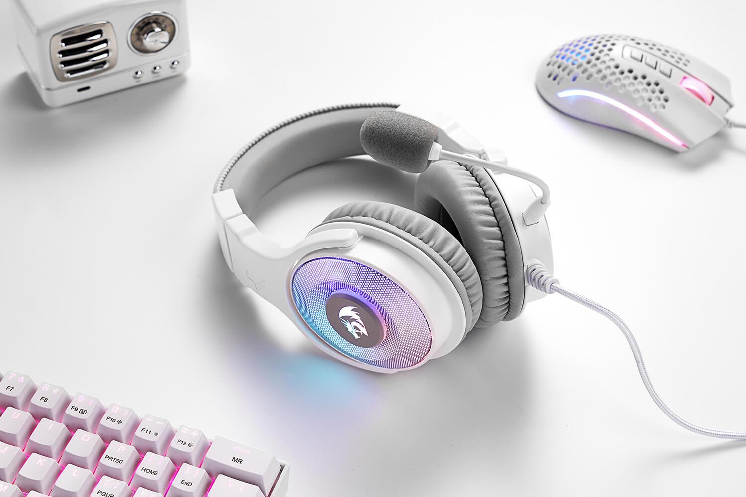Redragon Pandora White, Virtual 7.1 RGB Gaming Headset with Adapter - White