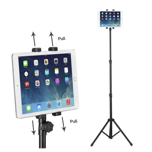 Universal iPad Tablet Tripod Stand, Adjustable Foldable Floor Stand with 360’ Rotating Holder for iPad Pro, iPad Air, Tablets for 7.9” to 11