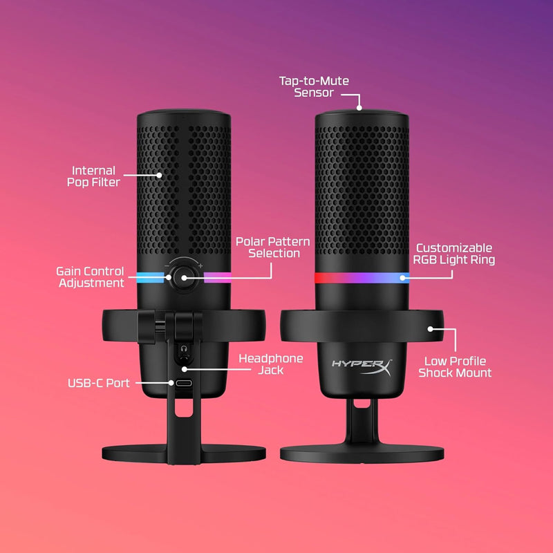 HyperX DuoCast Wired RGB Gaming and Streaming Microphone - Black