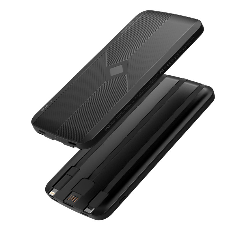 iWalk Scorpion Air 8000 Mah Portable Power With Wireless Charging & In-Built Cables - Black