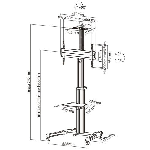 Brateck Manual Lifting Height Adjustable TV Cart For 37