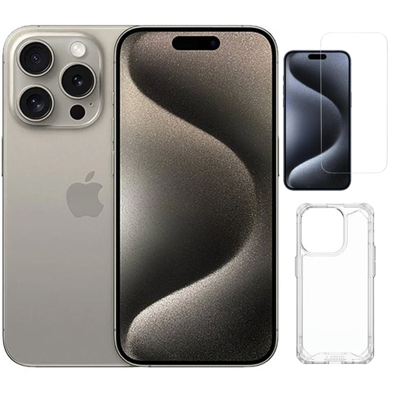 Apple iPhone 15 Pro 5G, 256GB, Natural Titanium with Free Screen Protector & Case
