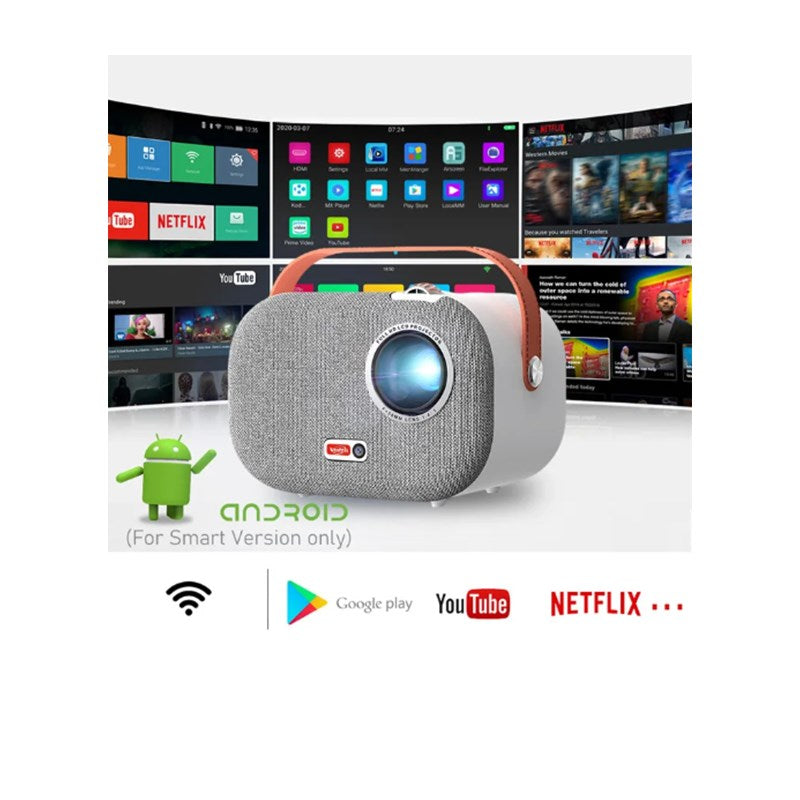 Volto Smart Android LED Portable Projector 5000 Lumens With Built-In Speaker, Wi-Fi & Bluetooth - White