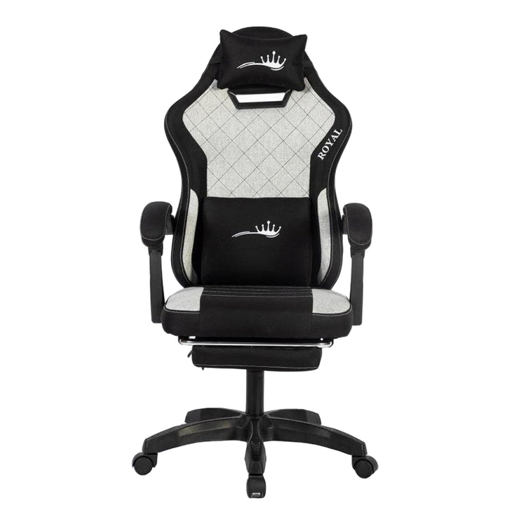 Royal King Gaming Chair with Footrest - Grey/Black + Twisted Minds T Shaped RGB Gaming Desk (Dimension: 100 cm x 60 cm x 75 cm)