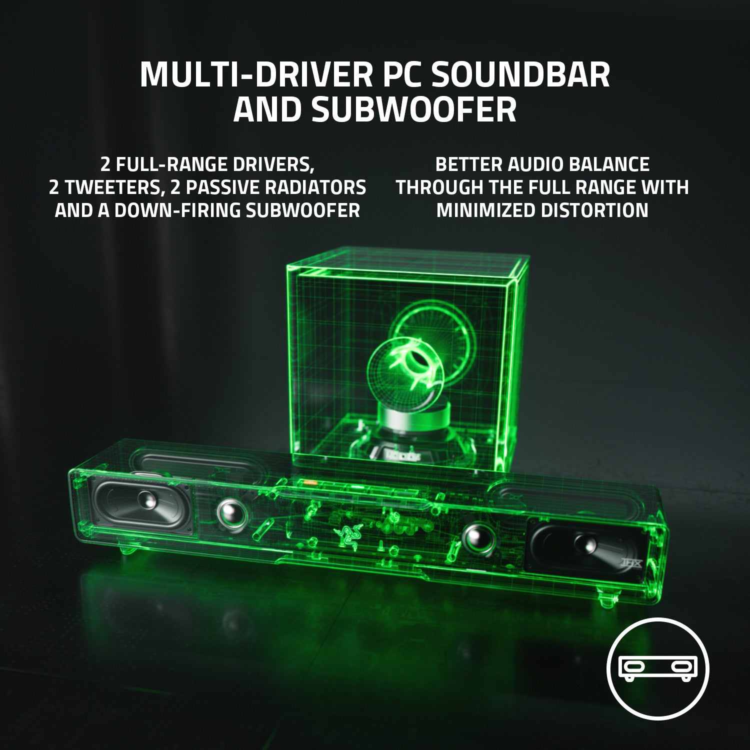 Razer Leviathan V2 Gaming Soundbar with Subwoofer, THX Spatial Audio, Bluetooth 5.2, USB Audio Input, Black