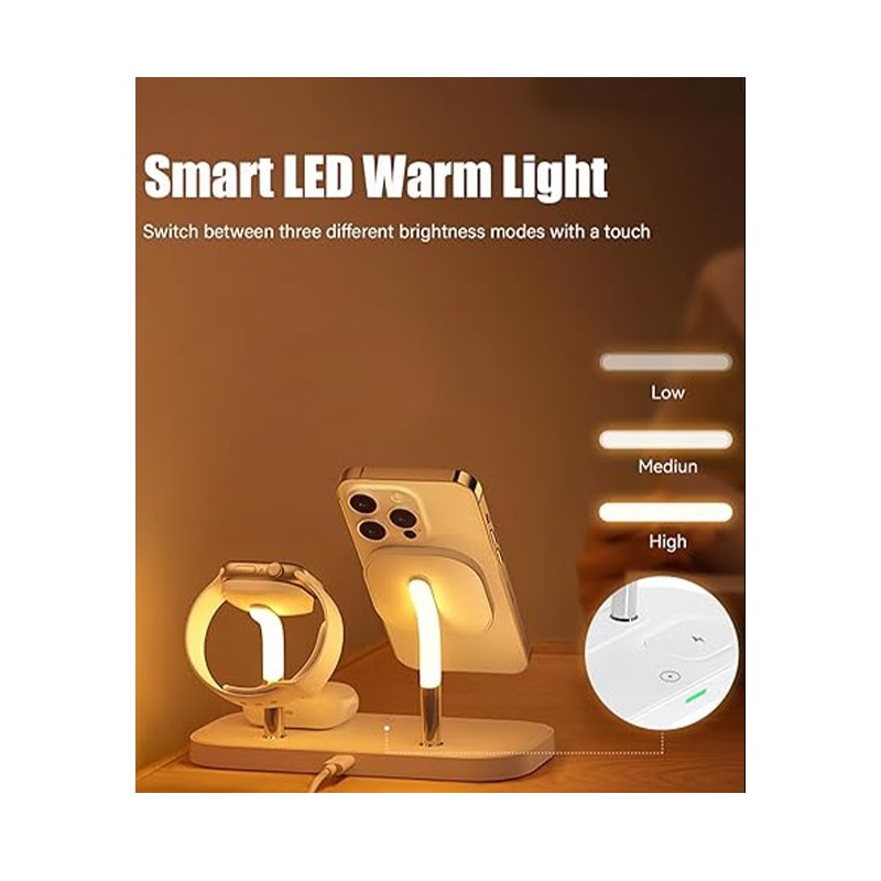 3 in 1, 15 W Wireless Charging Stand, Station For Multiple Devices - White