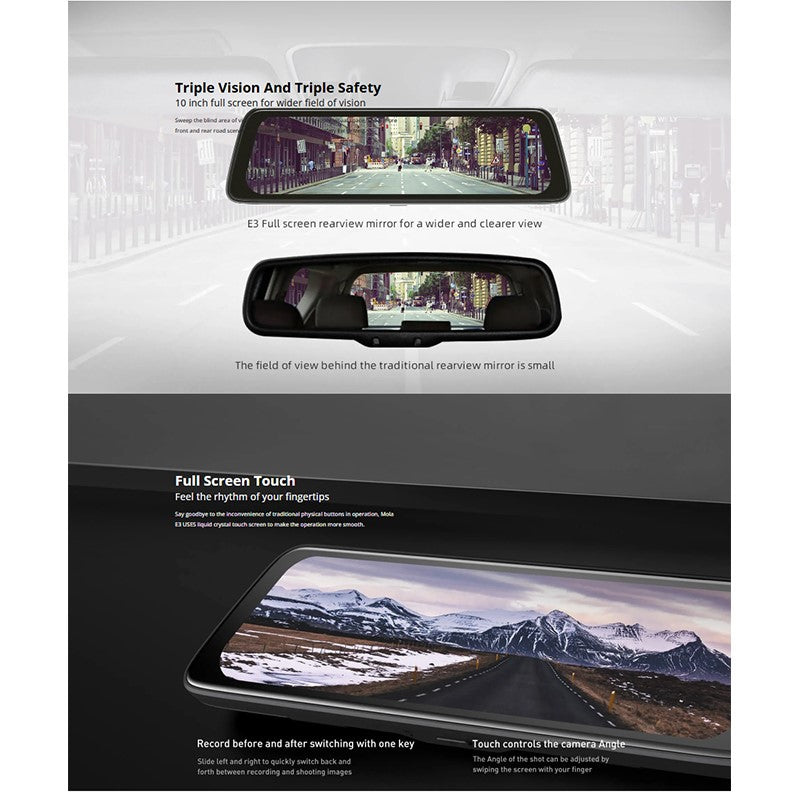 اشتري DDPAI Mola E3 Rearview Mirror Dashcam, Dual Channel with QHD