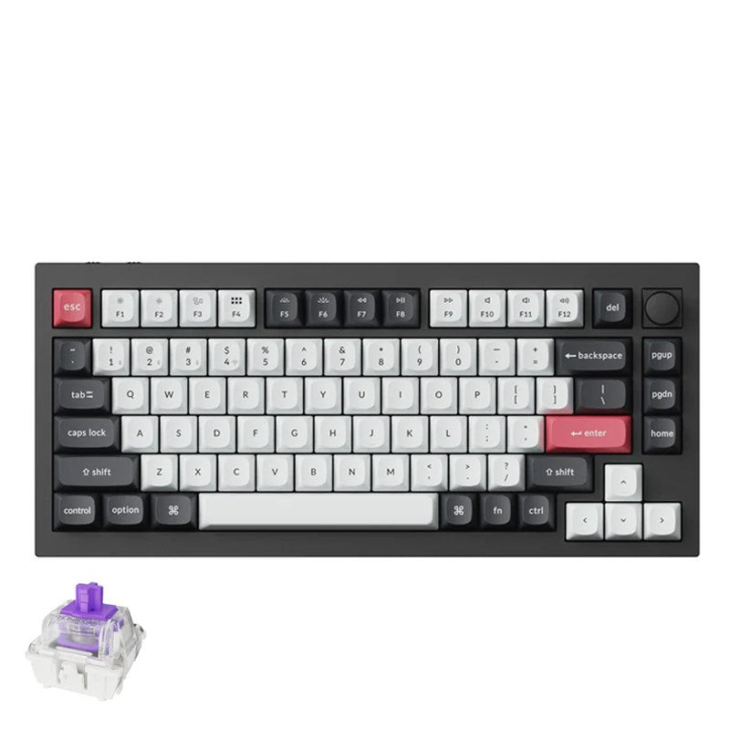 Keychron Q1 HE 75% RGB Backlight Swappable Fully Assembled Knob, QMK Wireless Mechanical Gaming Keyboard (Gateron Double-Rail Magnetic Nebula Switch) - Carbon Black - English/Arabic Keyboard