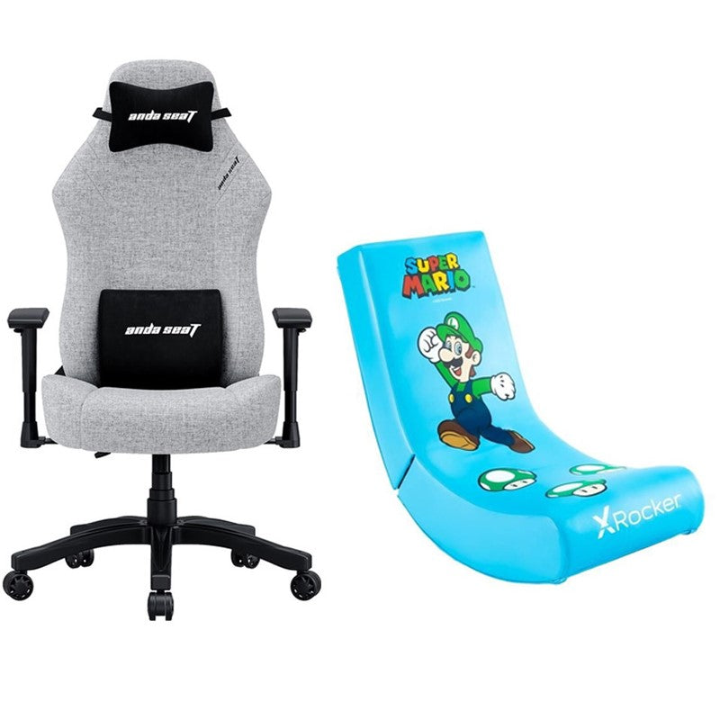 X-Rocker Nintendo All-Star Luigi Video Rocker Gaming Chair + AndaSeat Luna Series Gaming Chair Large - Grey