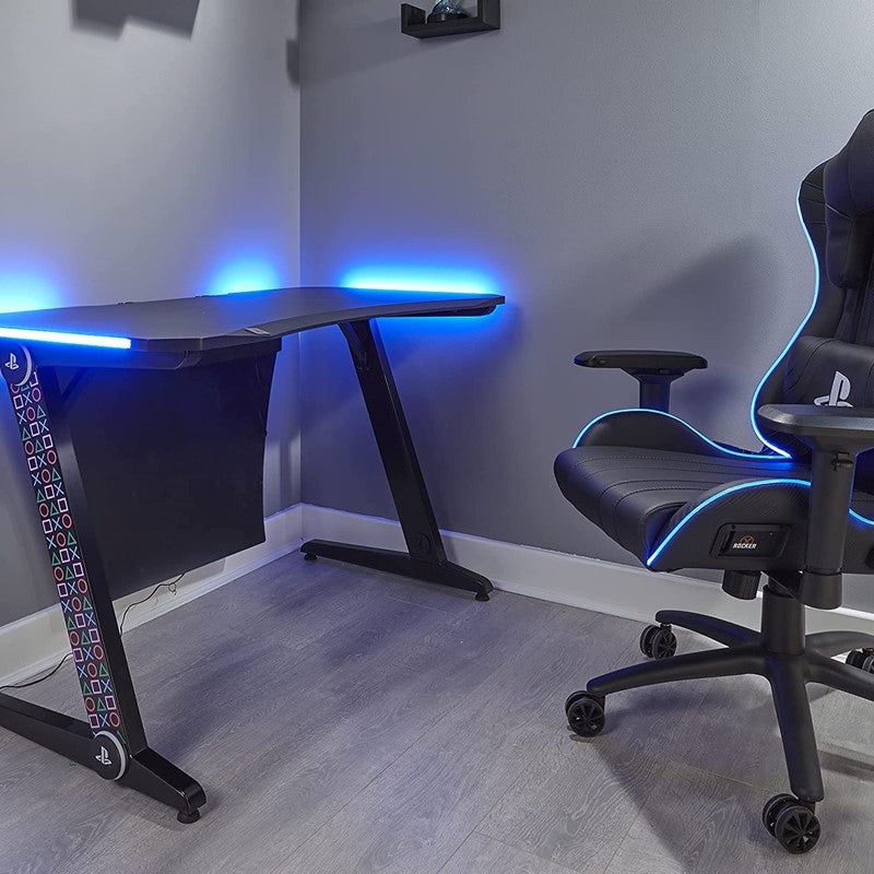 X-Rocker Sony PlayStation - Borealis PC Gaming Desk with LED's + DXRacer Master Series Gaming Chair - White