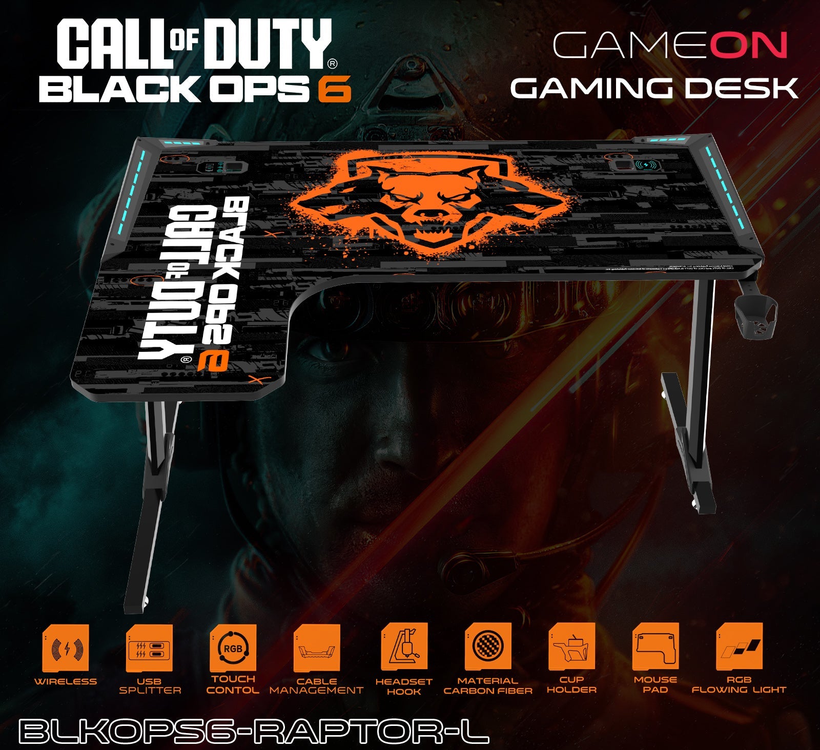 Computer Desk Pad Cod Call Of Duty RGB Flowing Light Gaming Desk With Full Table Mouse Pad,