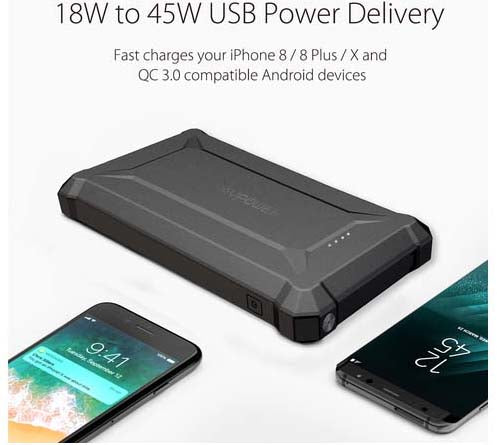 RAVPower Rugged Waterproof 10050mAh PD QC 3.0 Power Bank - Black