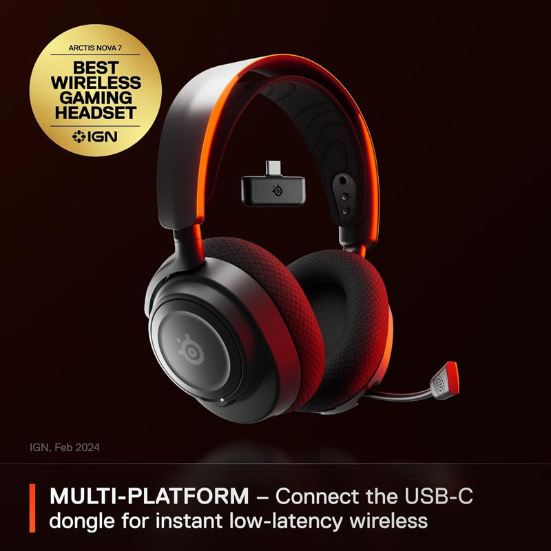 SteelSeries Arctis Nova 7 WIRELESS Gaming Headset for PC, Playstation & Xbox, USB-C dongle, Black