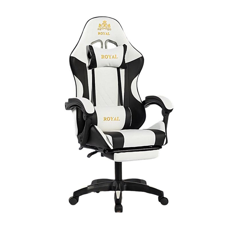 Royal Ergonomic Design Gaming Chair with Footrest - White + Royal RGB Lighting Gaming Desk with Carbon Fiber Surface - White