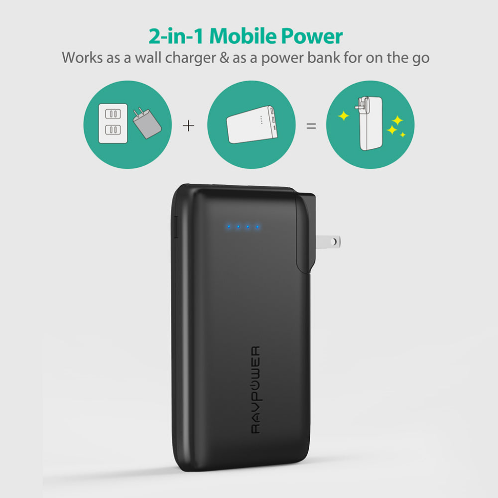 RAVPower Savior iSmart AC Plug 10000mAh Power Bank - Black