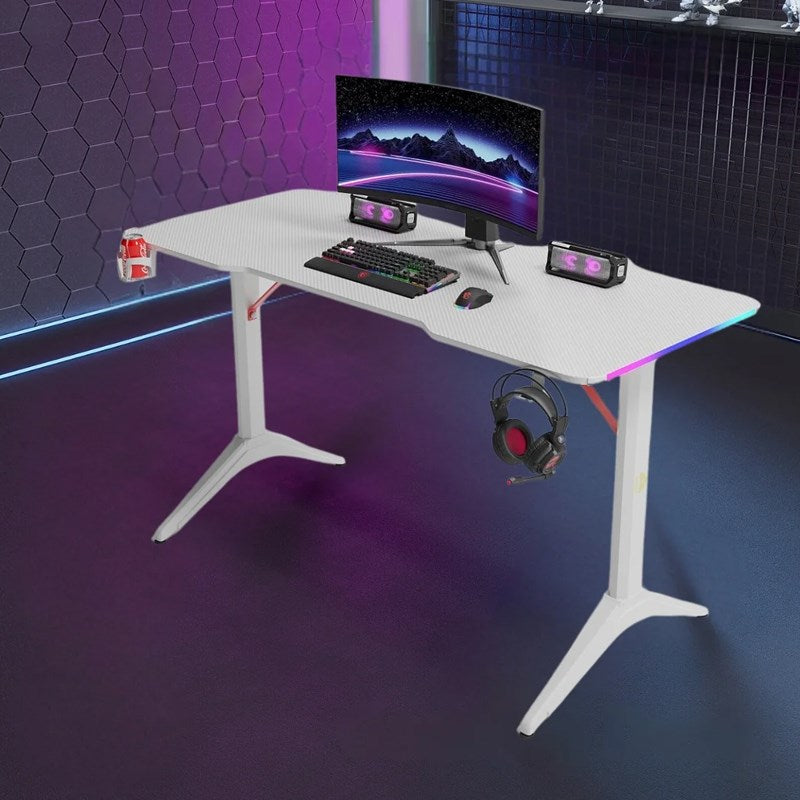 Royal RGB Lighting Gaming Desk with Carbon Fiber Surface - White