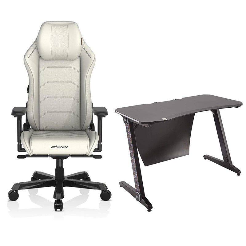 X-Rocker Sony PlayStation - Borealis PC Gaming Desk with LED's + DXRacer Master Series Gaming Chair - White