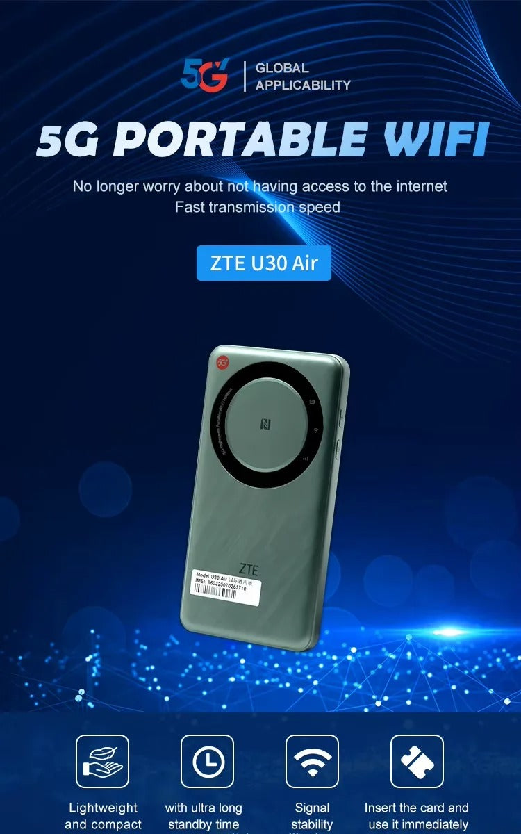 ZTE 5G Portable WiFi Mobile Router U30 Air, Intelligent Dual Network u