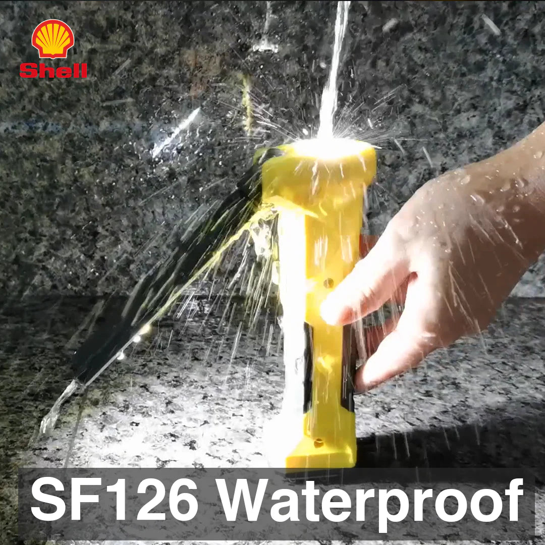 Shell SF126 LED Rechargeable Work Light/Flashlight with 5000mAh Power Bank, 8 Light Modes, Swivel COB Work Light Head, Strong Magnetic Base and Hanging Hook, USB-C Rechargeable, IP65 Water Resistant