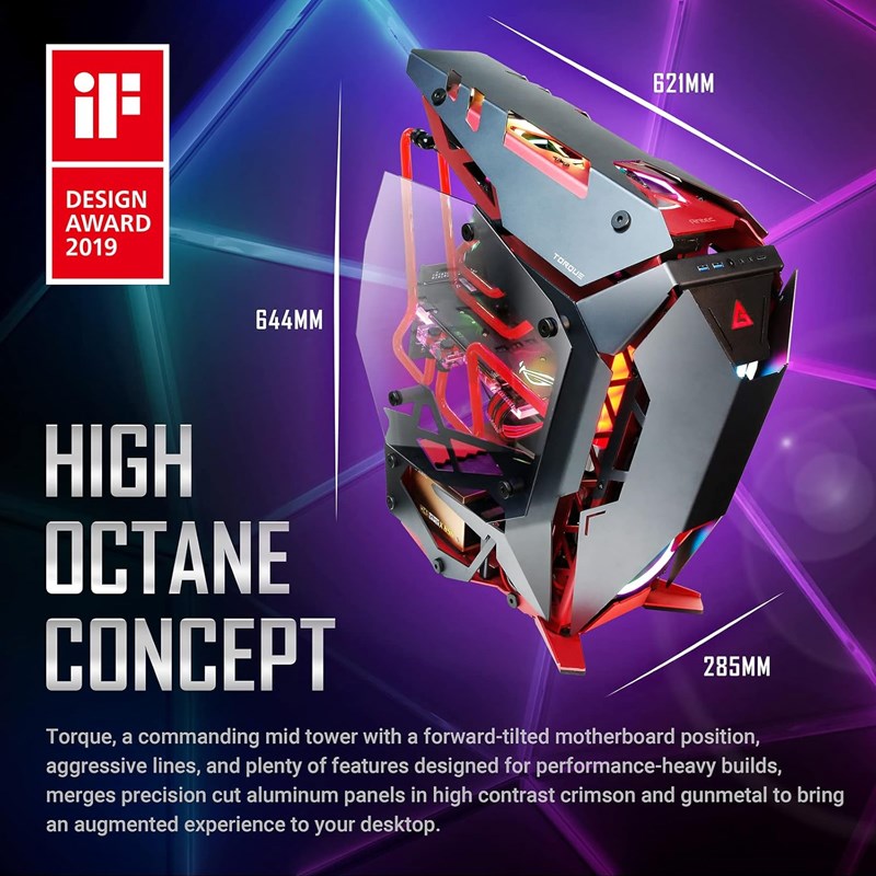 Antec Torque E-ATX Mid-Tower Gaming PC Case - Black/Red