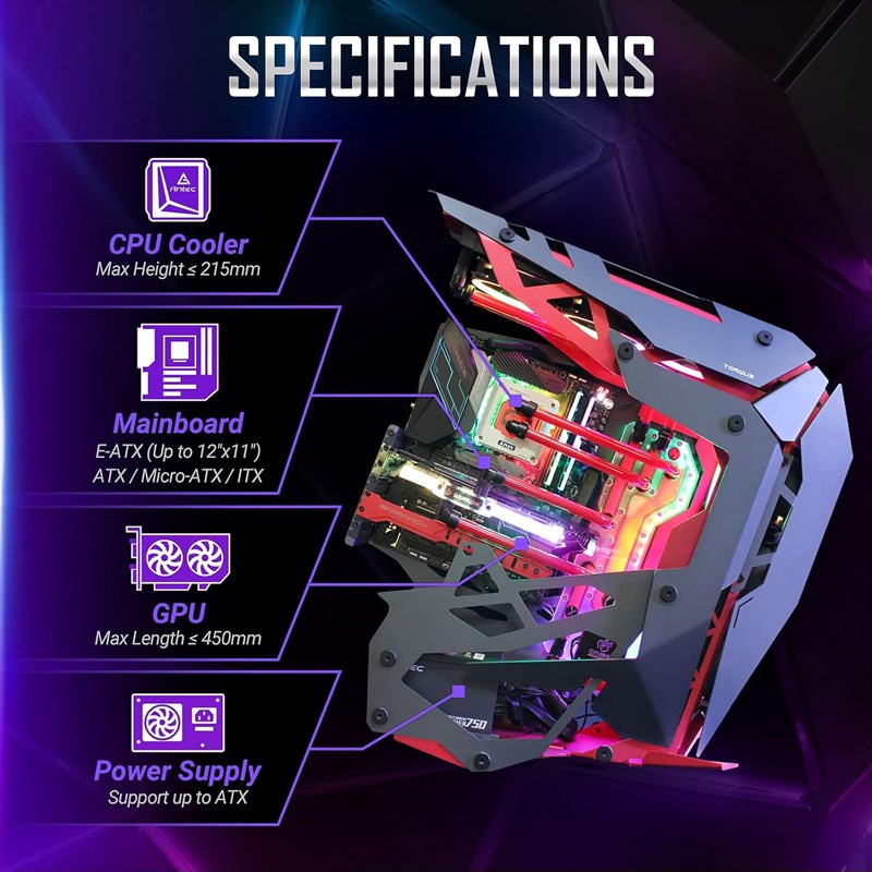 Antec Torque E-ATX Mid-Tower Gaming PC Case - Black/Red