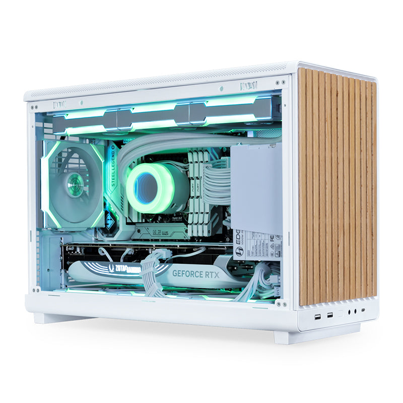 LIAN LI A3 DAN Micro ATX Gaming PC Case - White/Wooden Panel