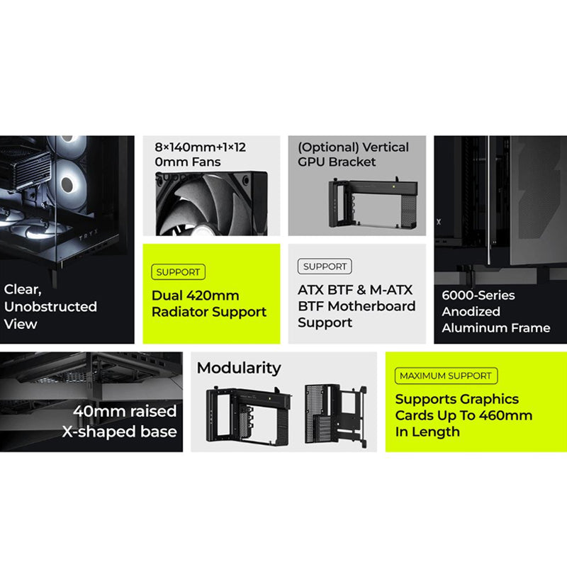 TRYX LUCA L70 E-ATX Mid Tower Gaming Case - Black (No Fans Included)