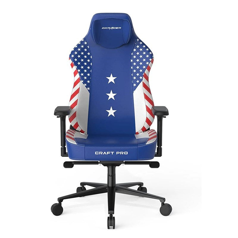 DXRacer Craft Pro Dream Team Gaming Chair Blue/White + GAMEON 3in1 L-Shaped Slayer II XL Series Gaming Desk - Black