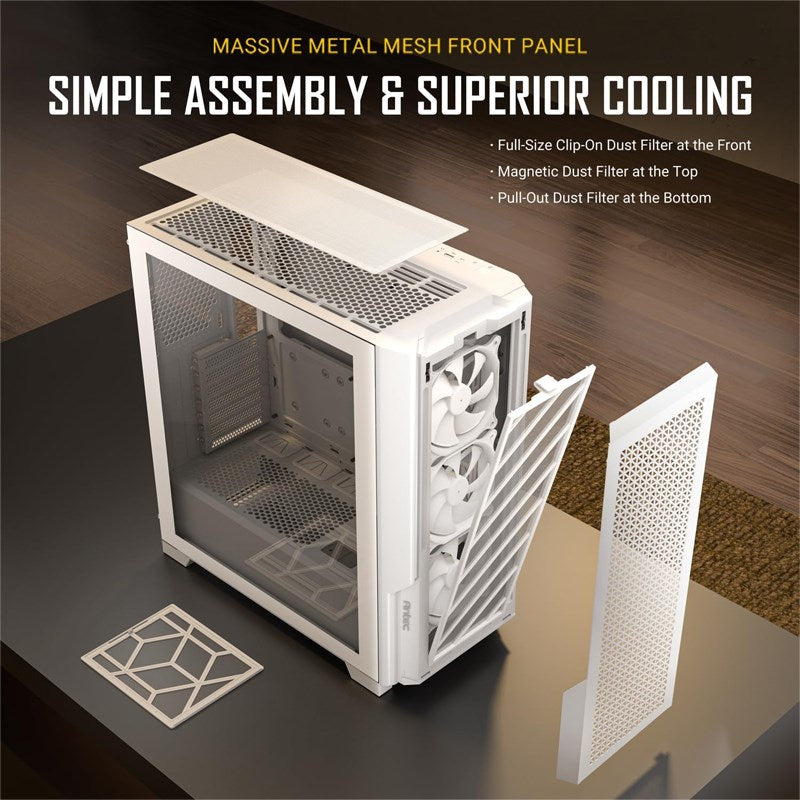 Antec P20C E-ATX Mid Tower Gaming PC Case - White (3 Fans Included)