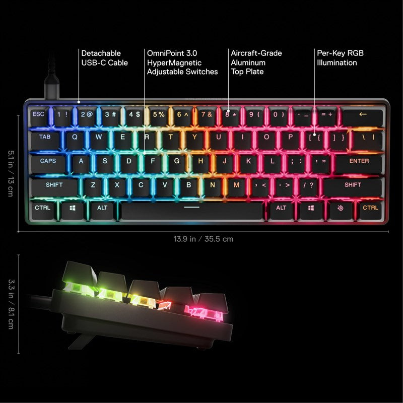 SteelSeries Apex Pro Mini Gen 3 Wired RGB Magnetic Switch Mechanical Gaming Keyboard - Black (US Layout)