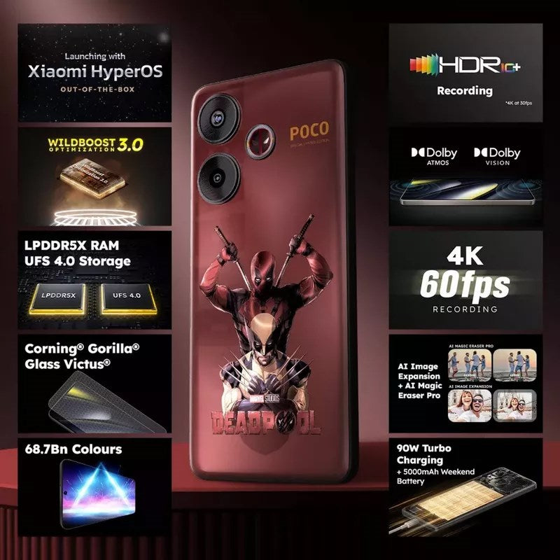 POCO F6 5G Phone, 256 GB, 12 GB RAM, Dual SIM, Deadpool Edition