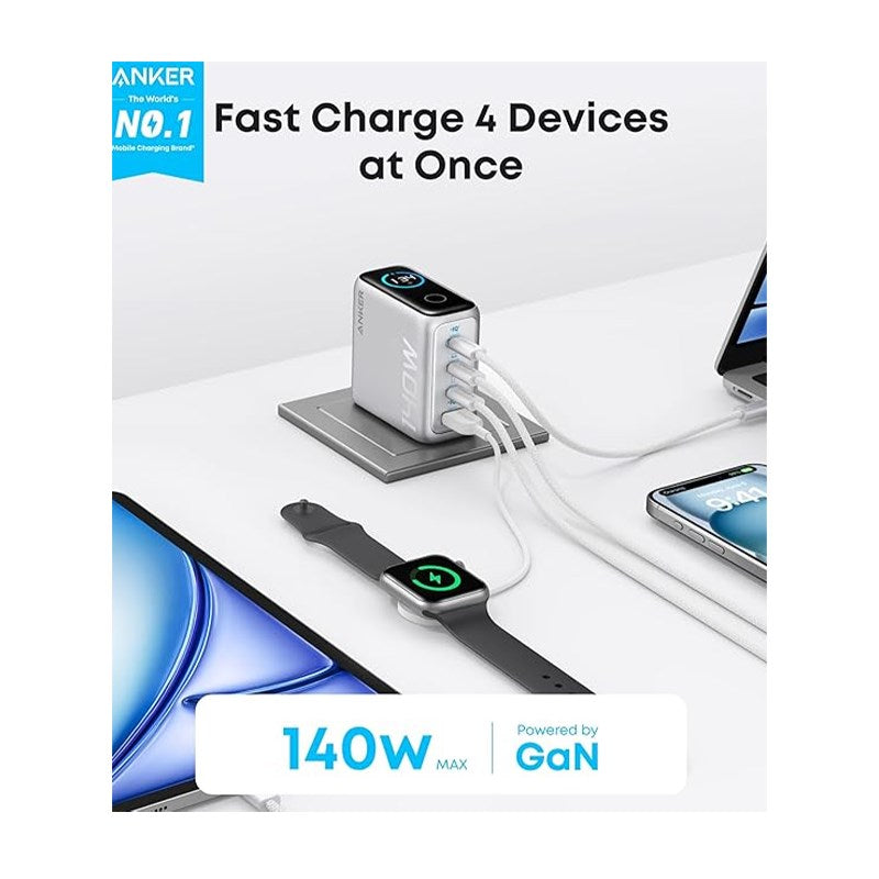 Anker 140 W USB C Charger, 4-Port Multi-Device Fast Charging, Advanced GaN Power Adapter, Intuitive Touch Controls