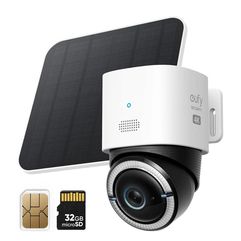 Eufy Security 4G LTE Cam S330, 4K Cellular Solar Security Cameras Wireless Outdoor, Pan and Tilt, 4G and Wi-Fi Duo-Mode, AI Tracking, with SIM Card and 32GB SD Card