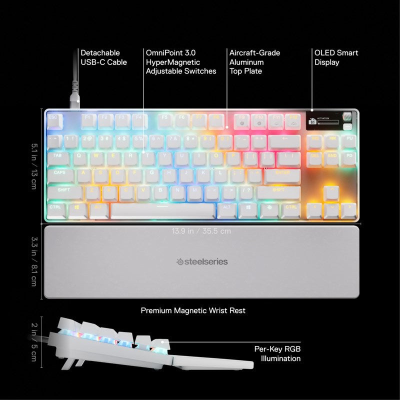 SteelSeries Apex Pro TKL Gen 3 Wired RGB Magnetic Switch Mechanical Gaming Keyboard - White (US Layout)
