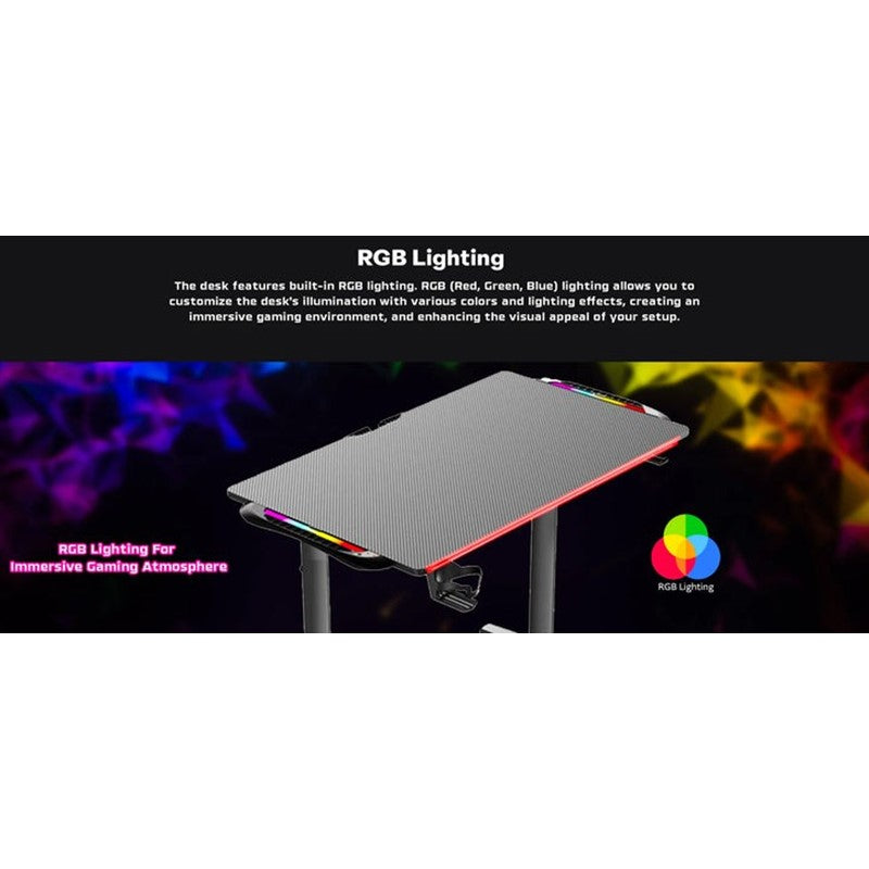 Royal King Gaming Chair with Footrest - Grey/Black + Twisted Minds T Shaped RGB Gaming Desk (Dimension: 100 cm x 60 cm x 75 cm)