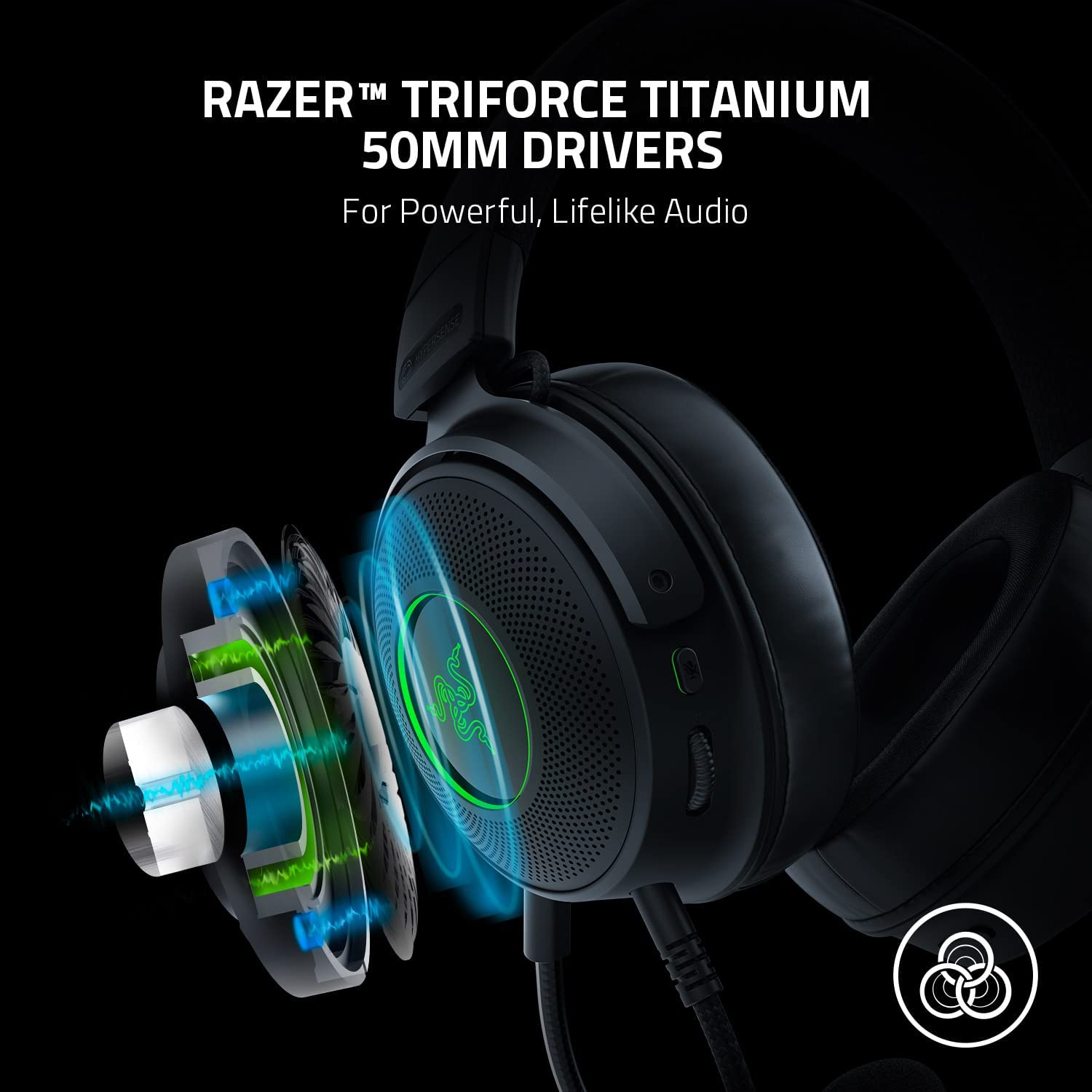 Razer Kraken V3 HyperSense Wired USB Gaming Headset with Haptic Technology - Black