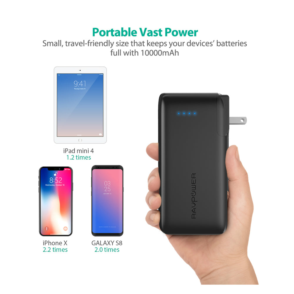 RAVPower Savior iSmart AC Plug 10000mAh Power Bank - Black
