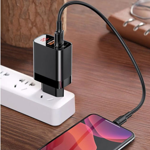 Baseus Mirror Lack Dual QC 18W Digital Display Quick Home Charger UK Pin