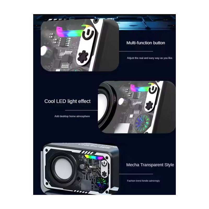 Transparent Portable Bluetooth Speaker With 3D Surround Sound, LED Light Effects, TF Card Support - Black, (Pack of 2)