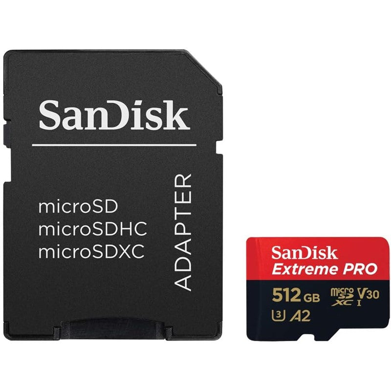 SanDisk Extreme Pro microSD UHS I Card 512 GB for 4K Video on Smartphones, Action Cams & Drones 200MB/s Read, 140MB/s Write