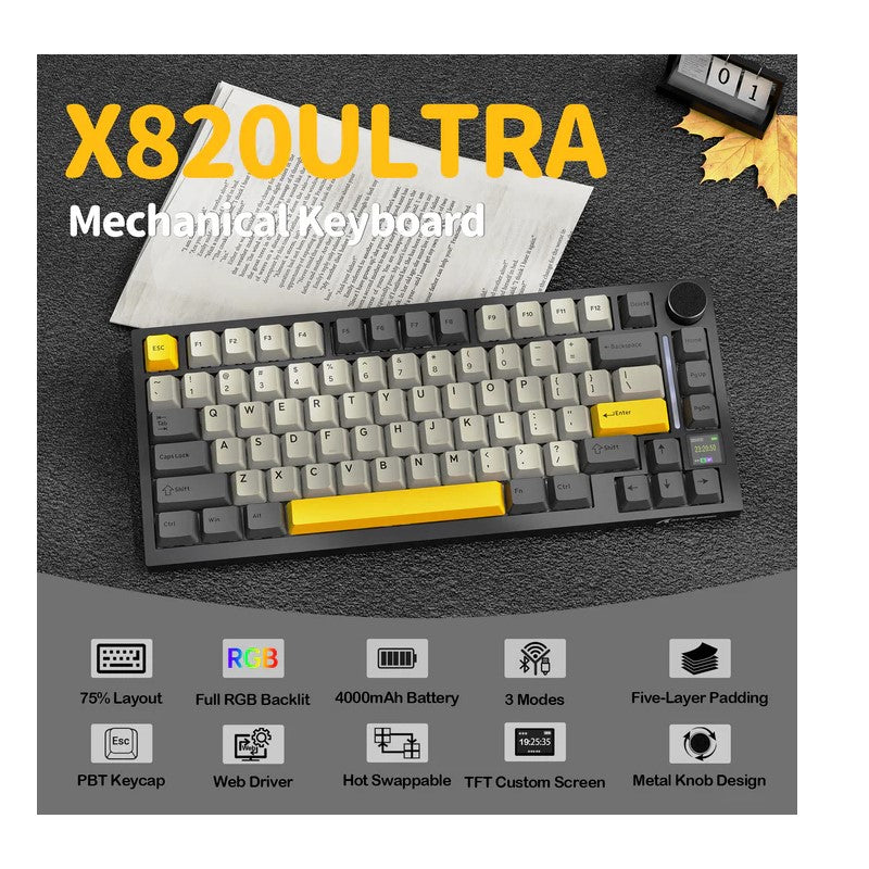 ATTACK SHARK X820 Ultra Wireless Tri-Mode (2.4G + Type-C + Bluetooth) Gasket Mechanical Keyboard + Shark Switch