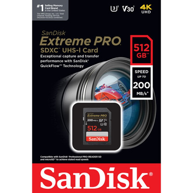 SanDisk Extreme Pro SD UHS I 512 GB Card for 4K Video for DSLR and Mirrorless Cameras 200MB/s Read & 140MB/s Write