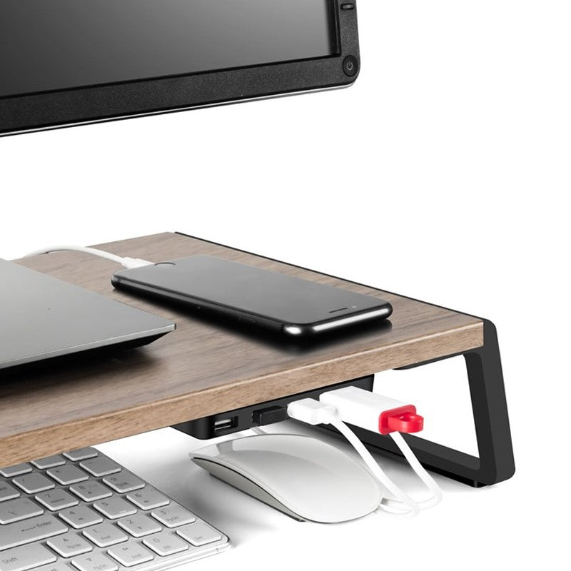 اوبرجوID-20U مكتب خشبي قائم بارتفاع قابل للتعديل مع 4 منافذ USB لأجهزة الكمبيوتر المحمولة والشاشات