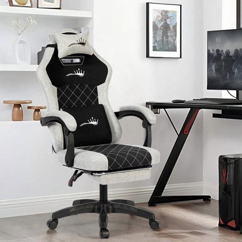 Royal King Gaming Chair with Footrest - Black/White + Twisted Minds T Shaped RGB Gaming Desk (Dimension: 100 cm x 60 cm x 75 cm)