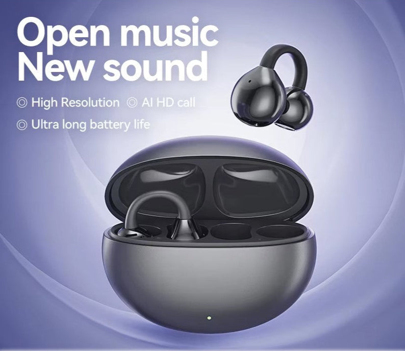 Open Clip-on Wireless  Ear Clip Sports Earbuds - Black