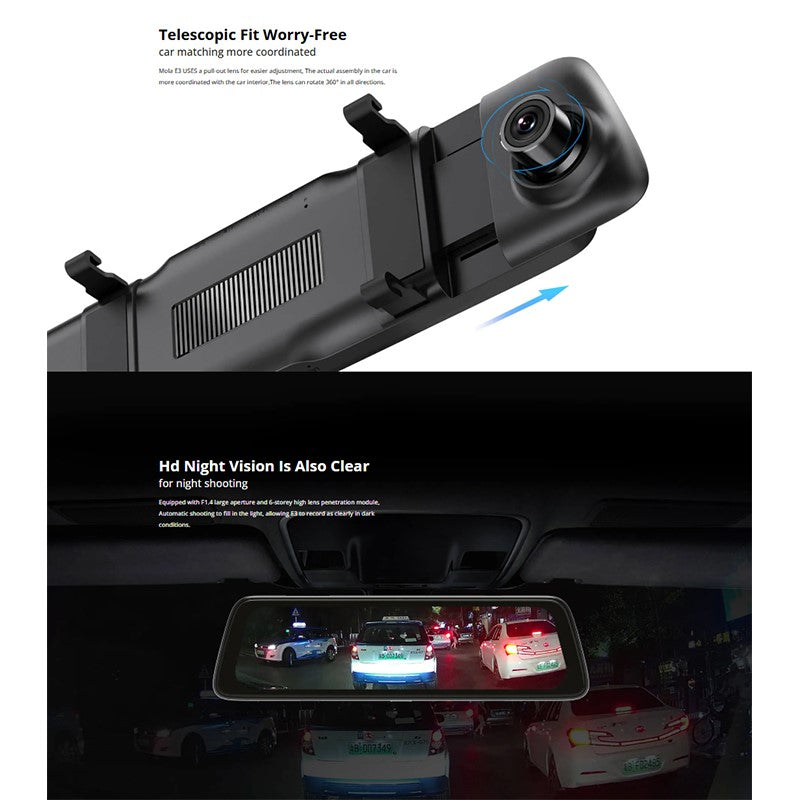 اشتري DDPAI Mola E3 Rearview Mirror Dashcam, Dual Channel with QHD