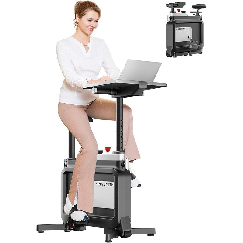 King Smith Foldable Workstation Exercise Bike with Adjustable Resistance, Desktop Stand - Black
